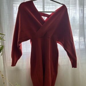 Chic Long Sleeve Burnt Orange Dress